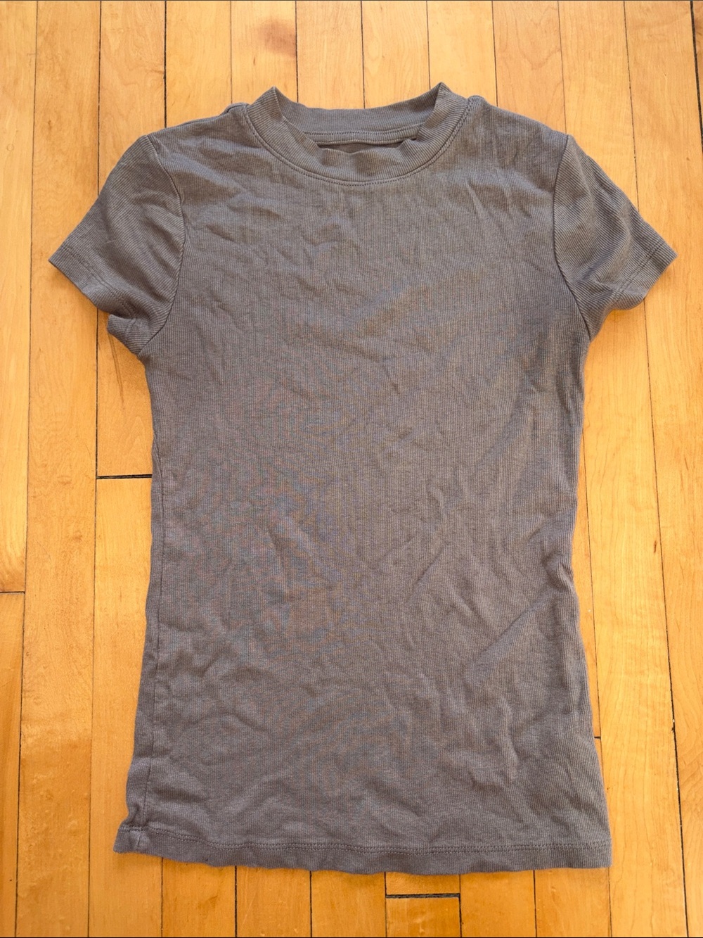 Simple Short Sleeve Ribbed Tee - Taupe